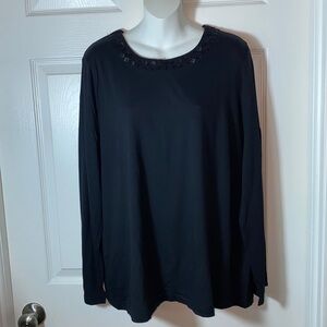 Talbots  Women Black Top Long Sleeve Embellished neckline Plus Size 2x